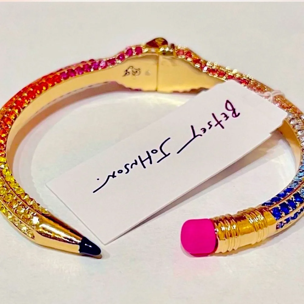New Betsey Johnson Back to School Rainbow Glitter Pencil Bangle Bracelet - Picture 6 of 14